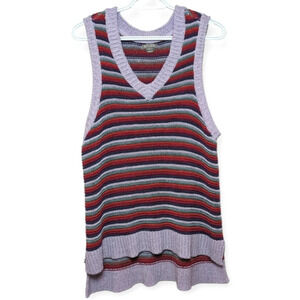 Falls Creek  1X Sleeveless Striped Crochet Knit V Neck Sweater Vest Shirt Plus